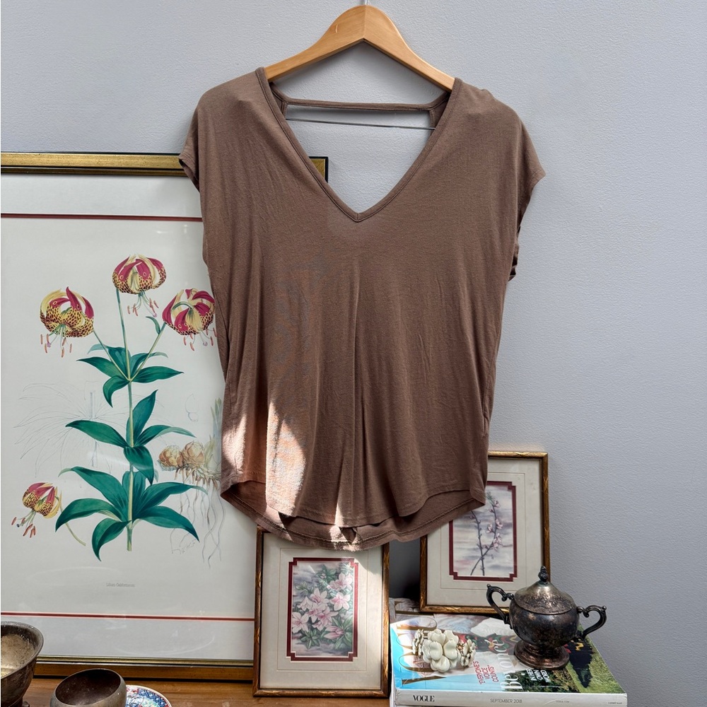 Lilla P Drop Shoulder V-Neck Tee w/ Curved Hem and Scoop Back
